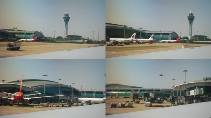 阳光明媚的日子广州市机场交通窗口全景4k中国