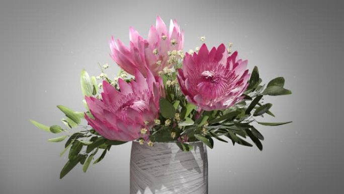玻璃瓶花瓶中的花朵3D渲染