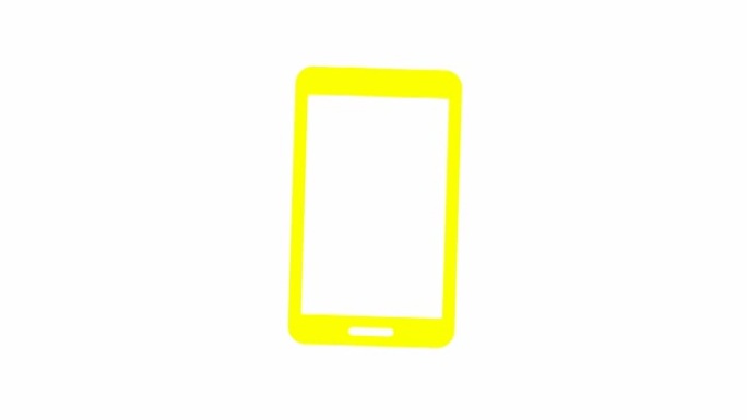 手机的动画黄色图标。智能手机的象征。沟通的概念。循环视频。矢量插图孤立在绿色背景上。