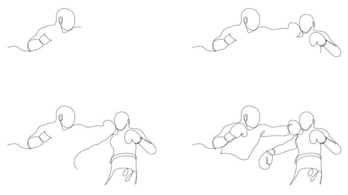 两个拳击手战斗连续线描的自画动画。