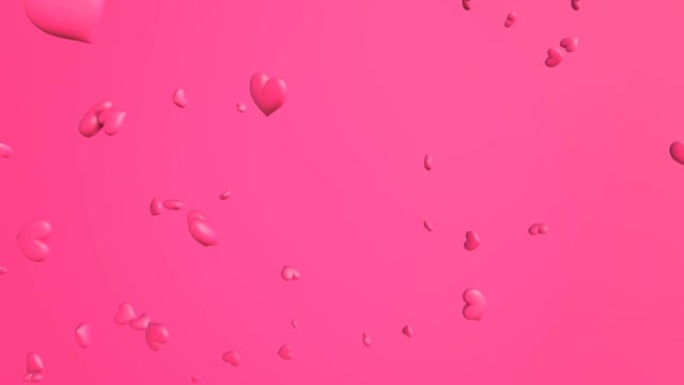 粉红心形抽象动画。在粉色背景上。