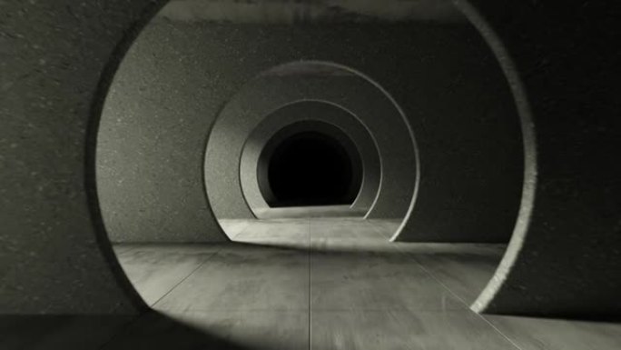 在灰色混凝土隧道中无休止的飞行。无缝循环抽象3d动画