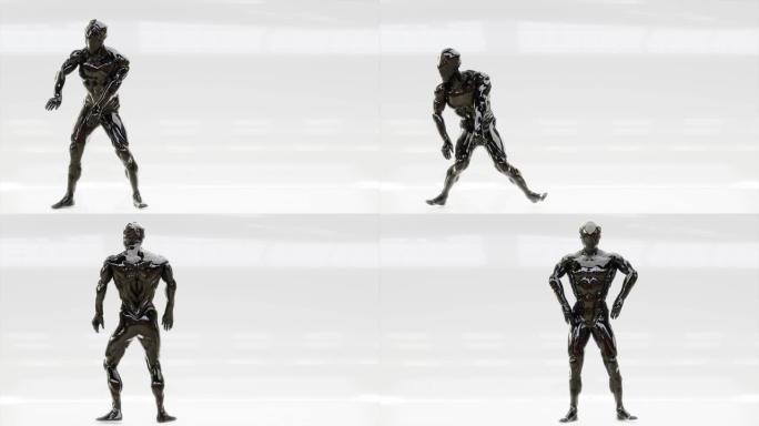英俊的3d男性跳舞机器人嘻哈，孤立在白色背景上。3d渲染