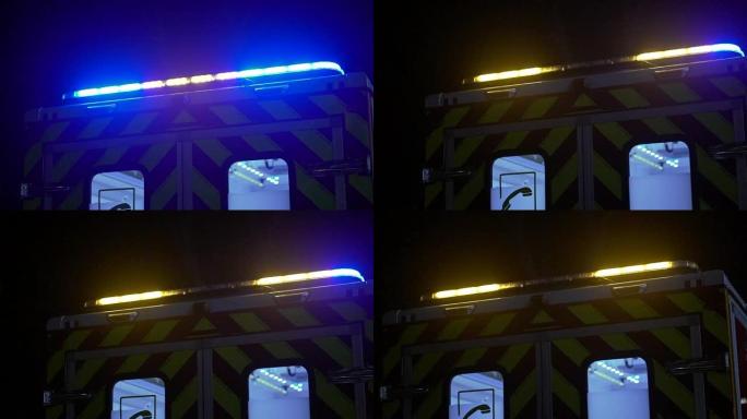救护车灯在晚上闪烁在晚上停放