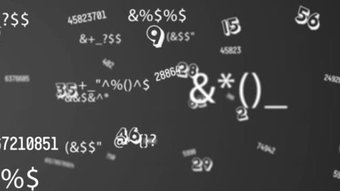 针对灰色背景上浮动的多个数字更改数字和符号的数字动画