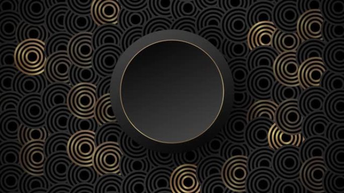 4k视频中带有金色圆圈设计元素的黑色背景。