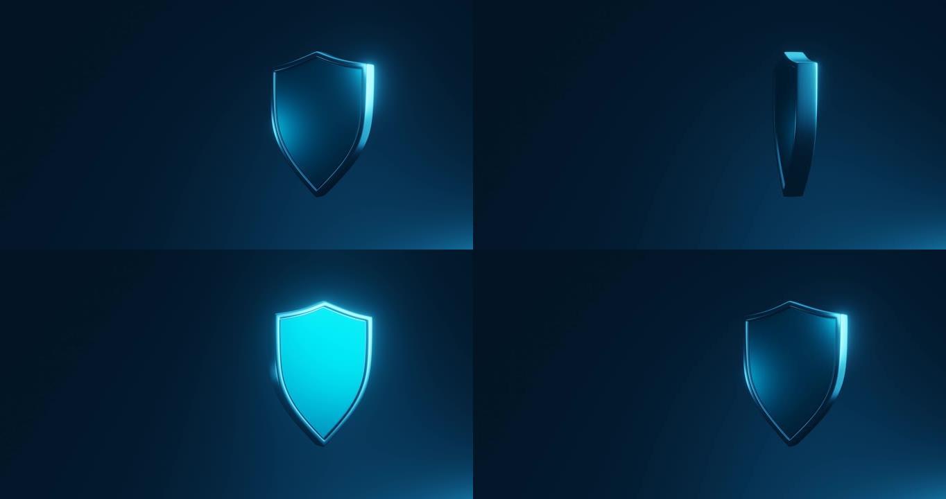 具有防御概念的安全背景上的保护安全盾牌标志或安全防护标志防病毒防御。3D渲染。