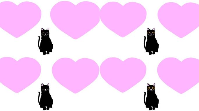 交替跳动的心脏和黑猫，插图