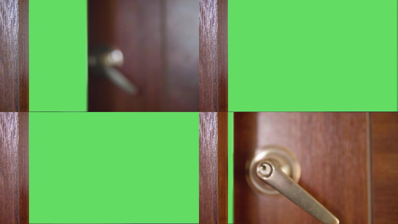 在绿色屏幕上打开木门