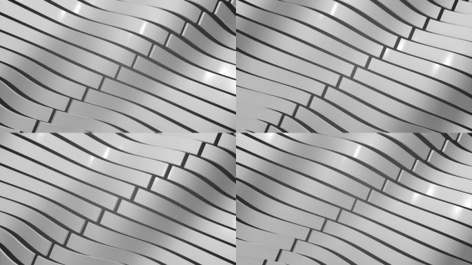 抽象循环背景。3d渲染-带百叶窗效果的带状波的3d图案。商务演示的背景，白色。