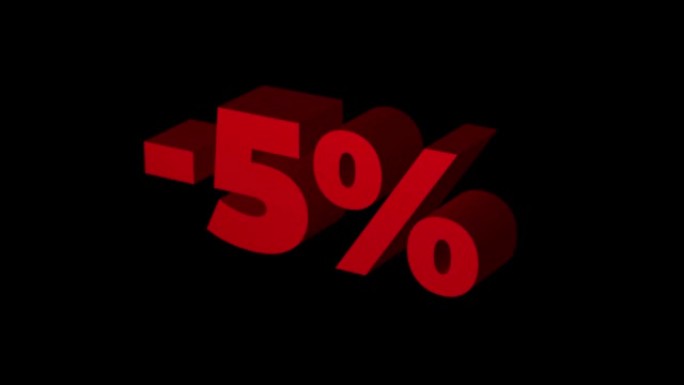 5% 关闭。红色3D文本循环动画与5% 折扣出售