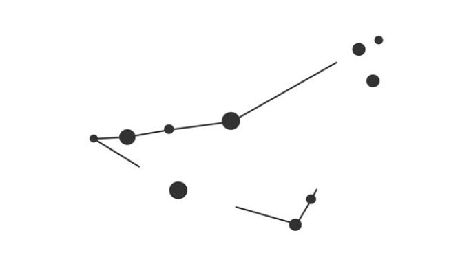 摩羯座星座。夜空中的星星。黑白线条艺术风格的星座。星系团。横向构图，4k视频质量