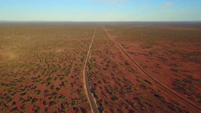 澳大利亚长直沙漠公路和火车线