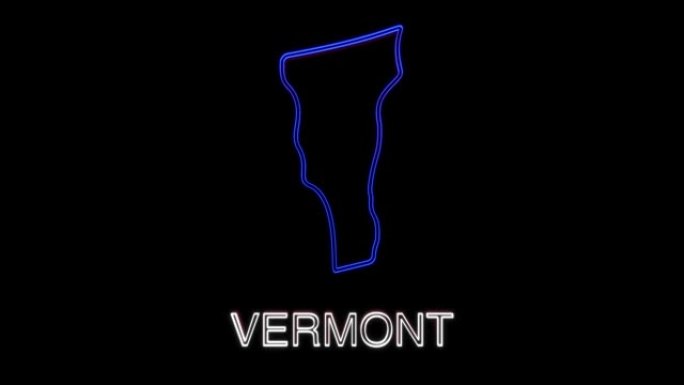 霓虹灯动画地图显示佛蒙特州从美国。佛蒙特的2d地图。