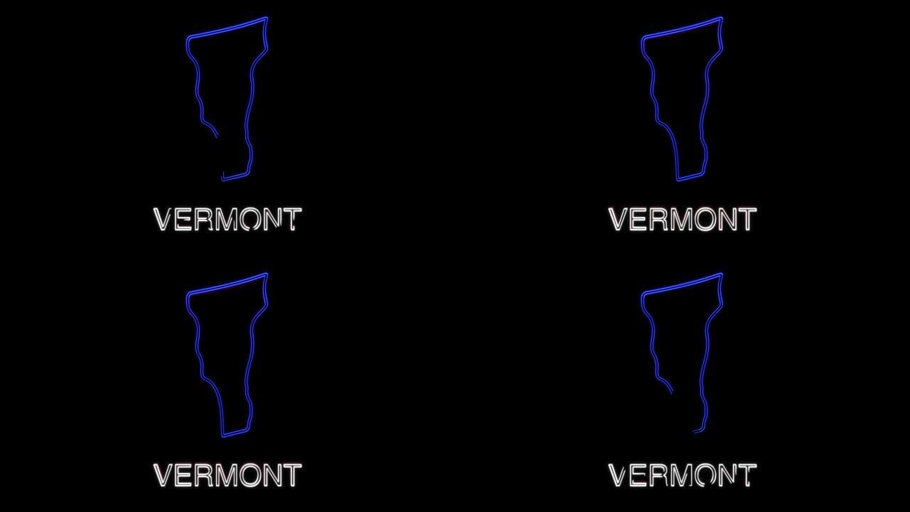 霓虹灯动画地图显示佛蒙特州从美国。佛蒙特的2d地图。