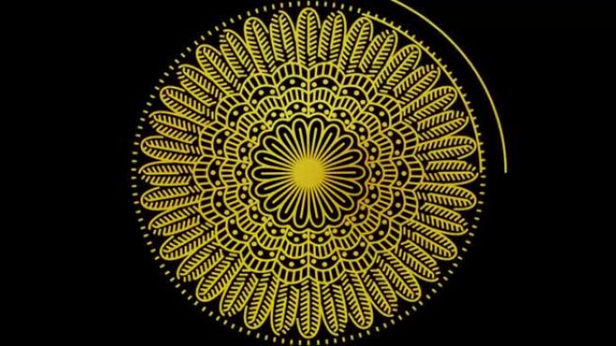 抽象装饰数字手绘金色曼陀罗镜头。花卉复古装饰元素的东方伊斯兰图案
