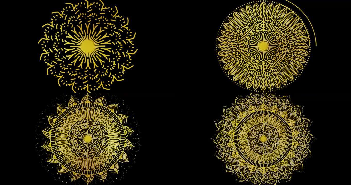 抽象装饰数字手绘金色曼陀罗镜头。花卉复古装饰元素的东方伊斯兰图案