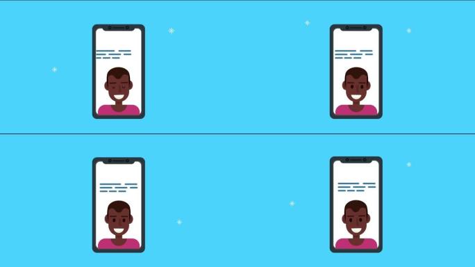 智能手机社交媒体动画中的非洲人