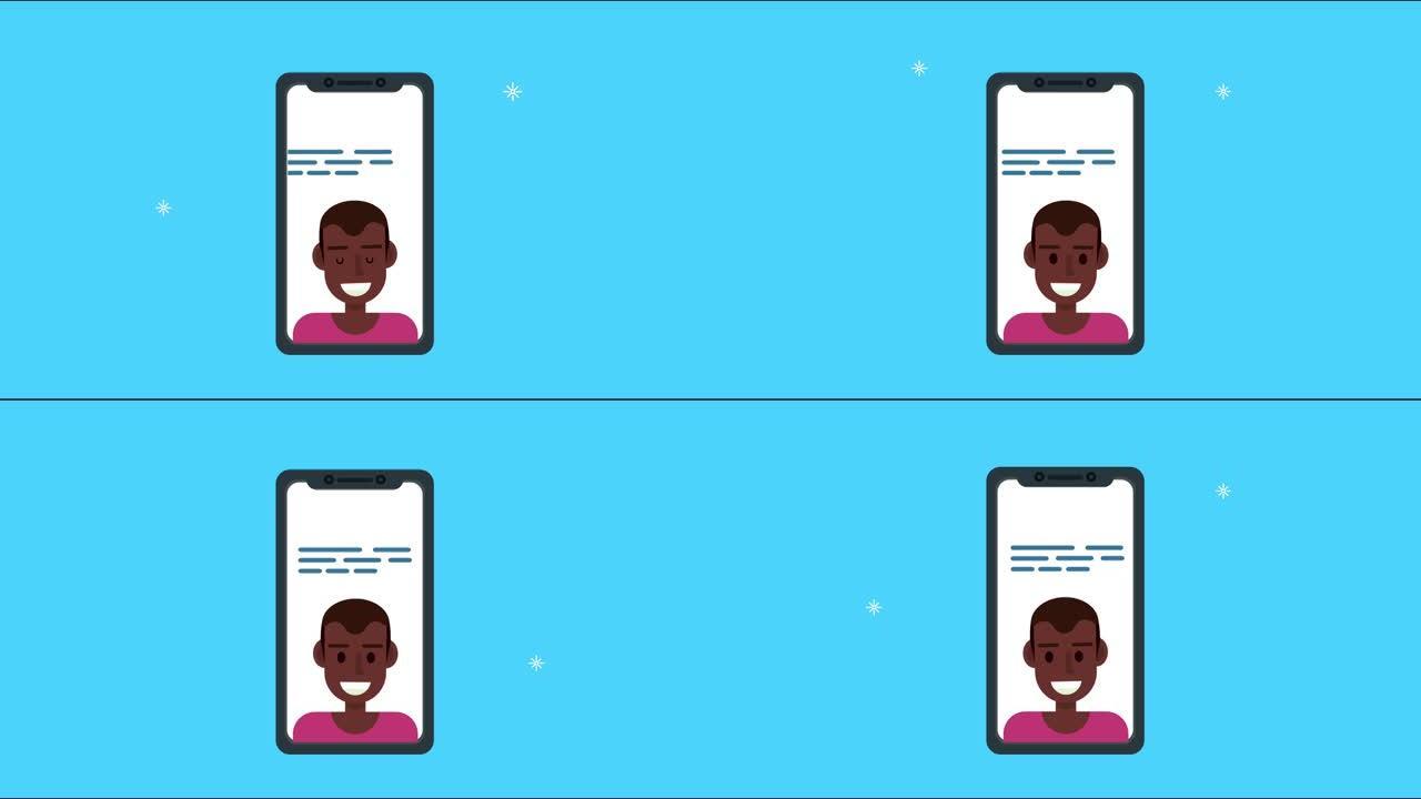 智能手机社交媒体动画中的非洲人