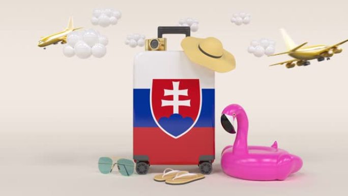 带斯洛伐克国旗手提箱的3D循环假日概念