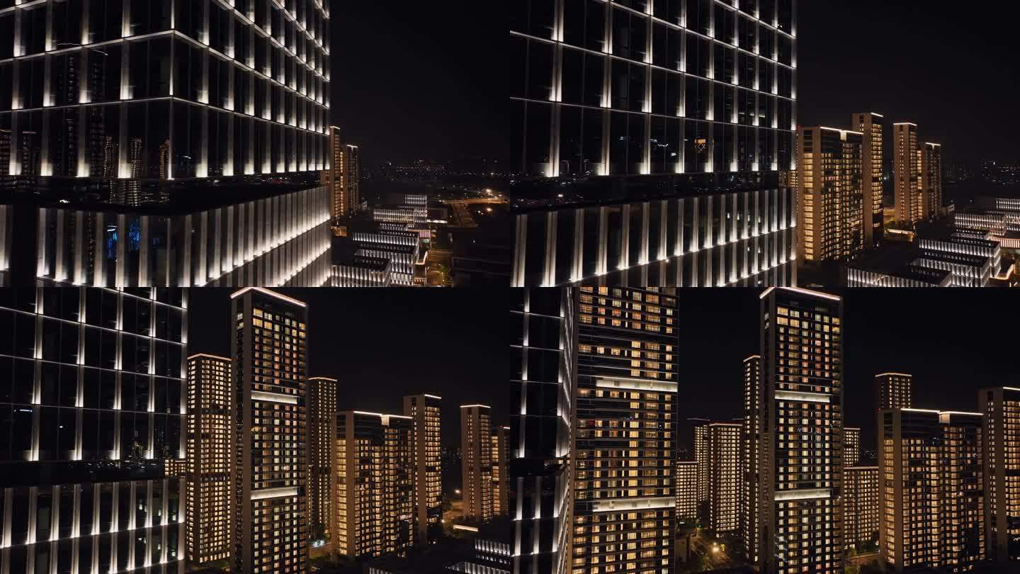 亚运村航拍建筑夜景4K