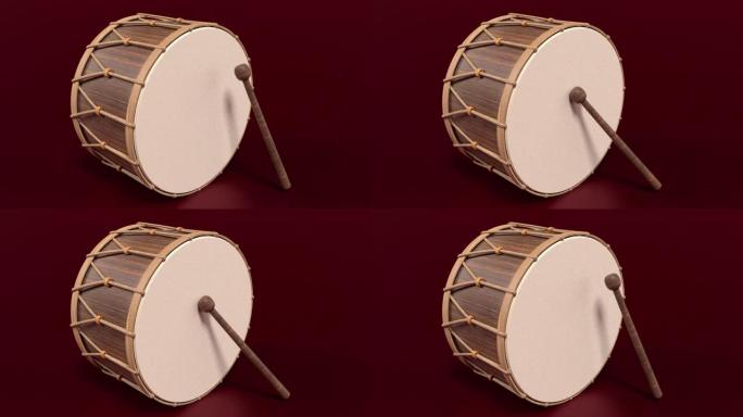 以4k分辨率循环准备传统斋月鼓和鼓棒对抗白色