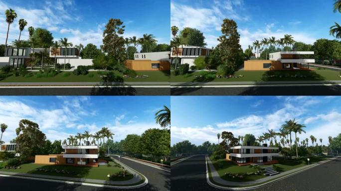 热带岛上有棕榈树的现代别墅