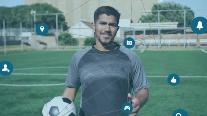 反对在草地上拿着足球的男足球运动员肖像的联系网络
