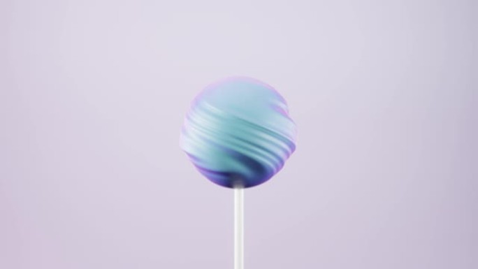 棒上旋转棒棒糖甜糖果，柔和背景，3d渲染