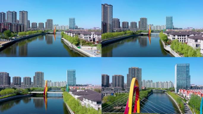4K航拍临沂市北城新区柳青河城市风景