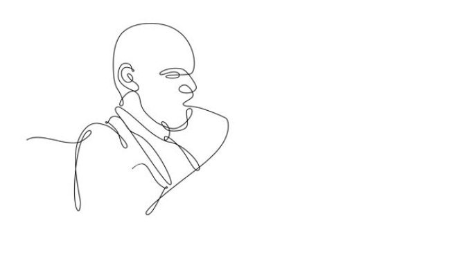 爵士音乐家演奏小号的连续线条画的自画动画。