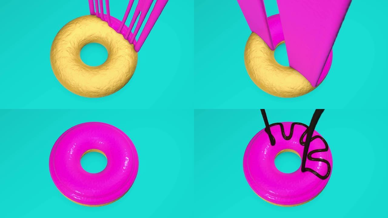 上釉甜甜圈的3d动画。