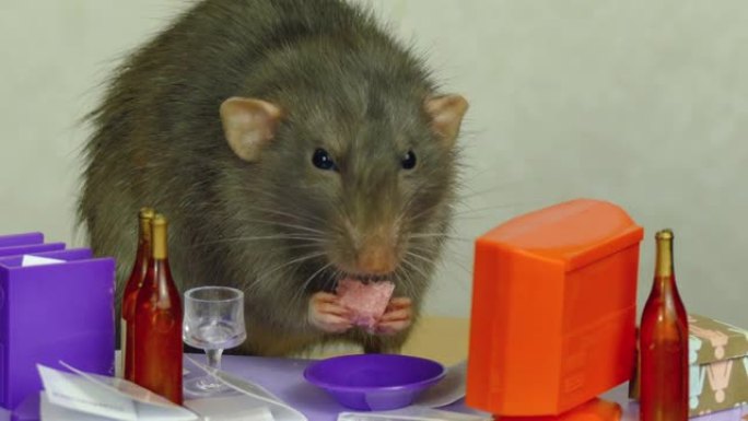老鼠在洋娃娃办公室的商务午餐中