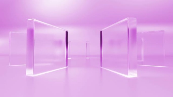 翻转环抽象玻璃形状，在粉红色背景上有反射