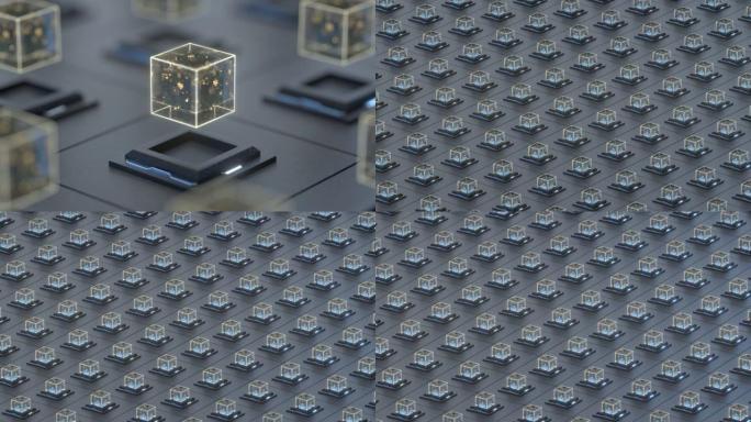 创意电子晶体立方体，3d渲染。