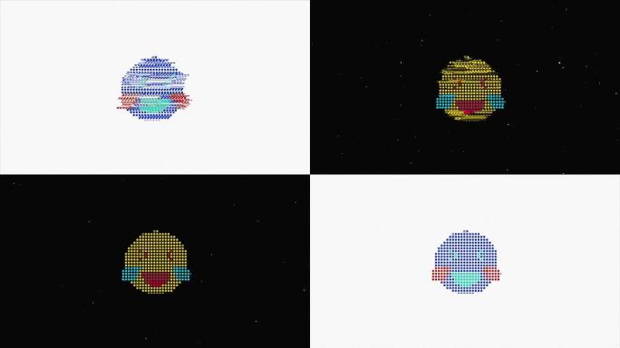 数字旧电视屏幕上的像素微笑平视显示器全息符号无缝循环毛刺动画。心。充满活力的复古和快乐。丰富多彩的老