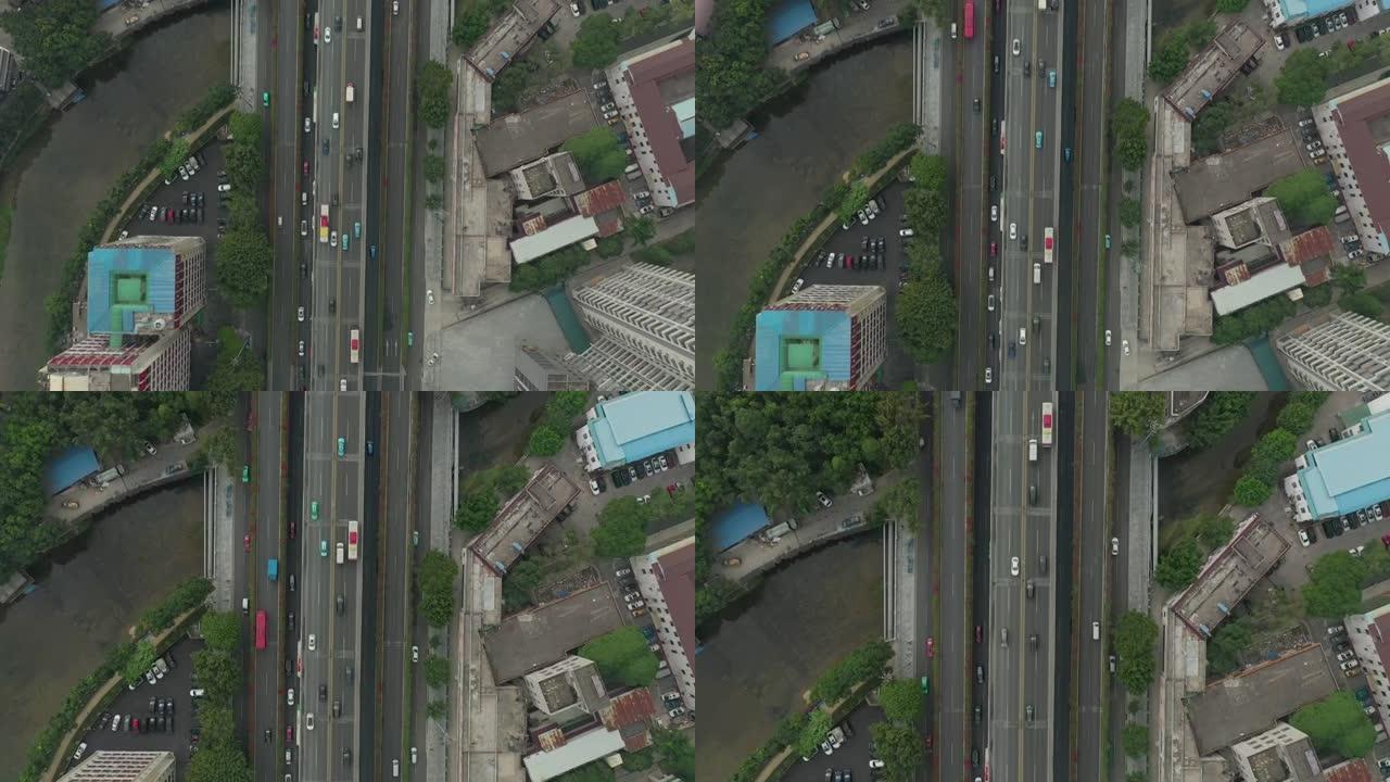 广州市中心交通街空中俯拍全景4k中国