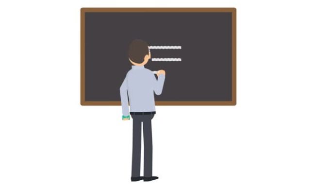 老师。黑板附近老师的动画。卡通