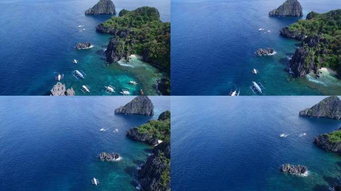 巴拉望的小泻湖，观光的地方。在菲律宾爱妮岛巡回演出。美丽的风景，大泻湖和背景中的大海