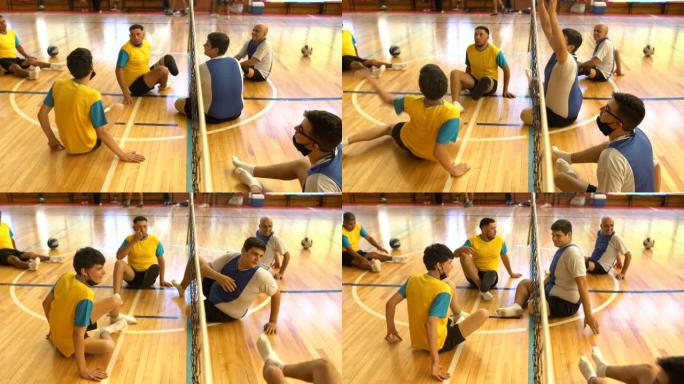 残疾运动员在室内球场训练凌空抽射