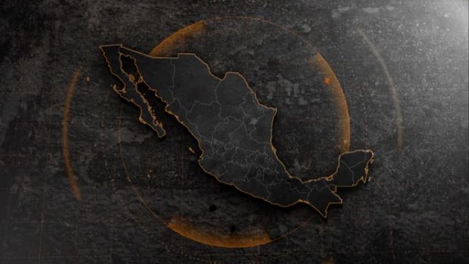 带背景平视显示器详情的4k墨西哥地图