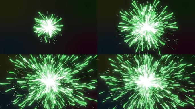 绿色粒子爆炸，未来粒子宇宙冲击波能量空间3D渲染