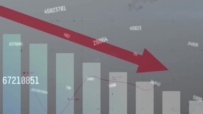 数字处理在红色箭头上向下指向和背景统计的动画