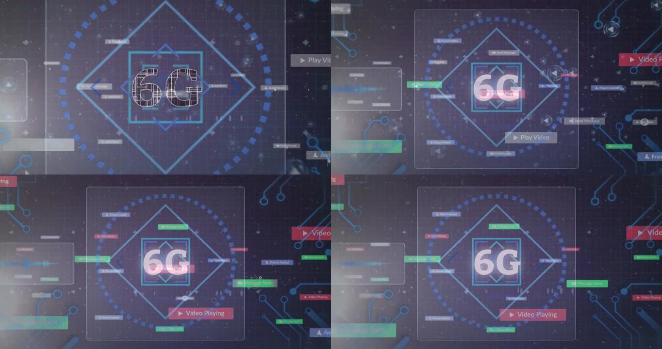 6g文本动画，屏幕上横幅上的社交媒体文本