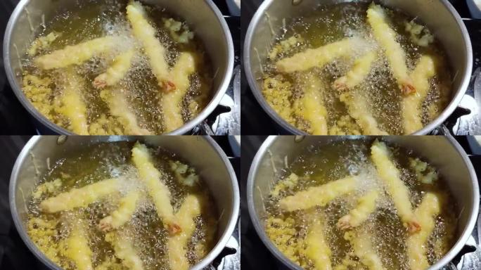 天妇罗虾用热油油炸