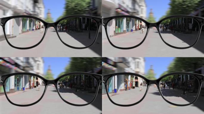 在城市中漫步时戴眼镜的锐度