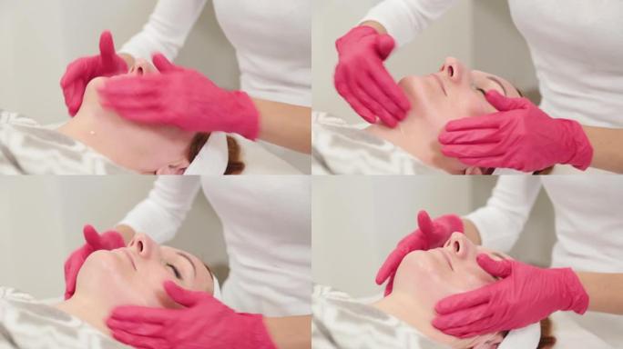 女美容师在脸上戴防护霜