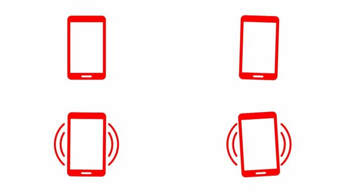手机的动画红色图标。智能手机的象征。沟通的概念。循环视频。矢量插图孤立在白色背景上。