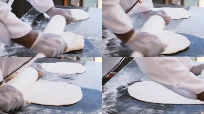 户外披萨面团，慢动作