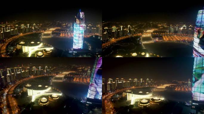 河南郑州CBD夜景过年放炮4K 航拍